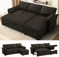 ACMEASE 83 Inches Fabric Sectional Sofa with Pull Out Sofa Bed, Modern L Shaped Sofa with Throw Pillows, Comfortable Sleeper Couch with Storage Chaise for Living Room, Brown