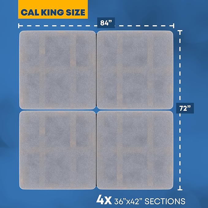 Greaton, Premium 38mm Split Wood Bunkie Board for California King Size Bed Frame - 4-Piece Under Mattress Support Board, Fully Assembled, Fabric Ventilation Cover - Replaces Wooden Slats or Box Spring