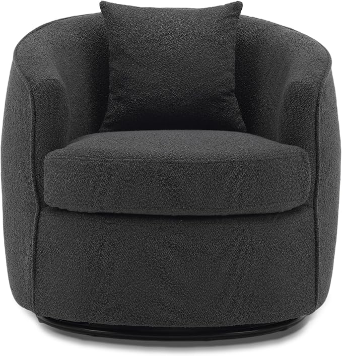 FaFaSoGoodFa Swivel Accent Chair Set, Modern Upholstered Boucle Barrel Arm Chairs with Pillow for Living Room, 360 Degree Round Swivel Sherpa Armchair with Round Base for Bedroom Club (2, Dark Grey)