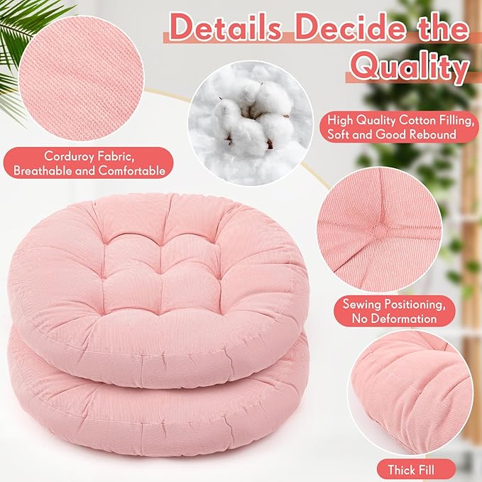 Jerify Floor Pillow Cushions 22 x 22 Inch Round Square Large Meditation Floor Pillow for Classroom Adult Meditation Picnic Party Cushion for Seating Gift Christmas(Round,Bright Pink,2 Pcs)
