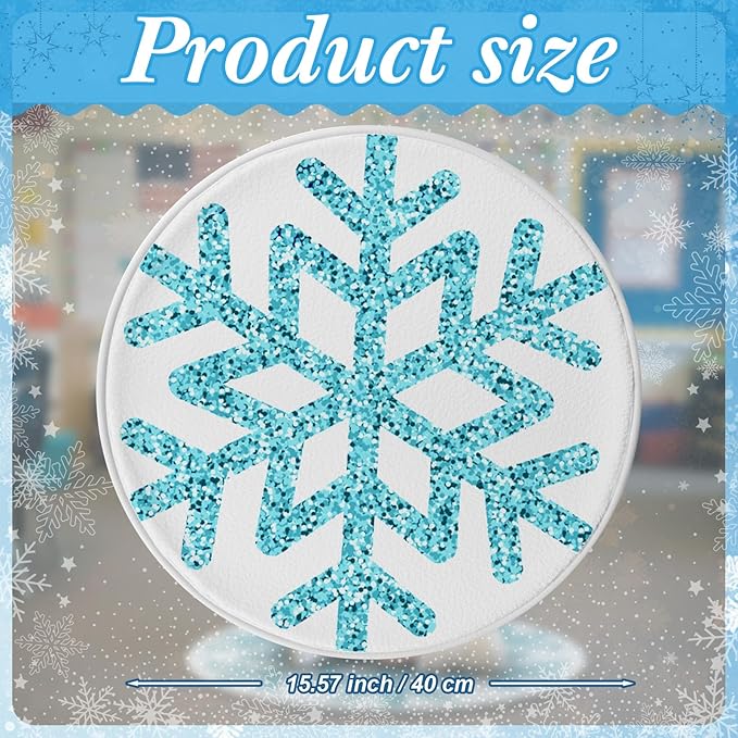 Capoda 12 Pieces Snowflake Carpet Circle Seats - 15.57 Inch Round Floor Mats for Winter Woodland Preschool Kindergarten Elementary Daycare Playroom Reading Room Nursery Bedroom Classroom Seating Rugs