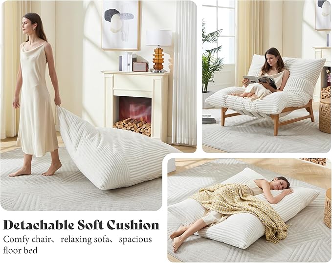 AMERLIFE 46" Oversized Sofa Chair, Modern Accent Chair, Sofa Style Bean Bag with Plush Cushion, Lazy Lounge for Living Room, Corduroy White