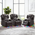 Wall Hugger Power Recliner Chair with Heat and Massage, Overstuffed Reclining Sofa Chair for Living Room Home Theater RV with 3-Side LED Lights/Cup Holders/USB & Type C Port (Brown)