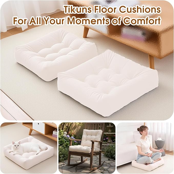 Tikuns Floor Pillow, Large Cushions (1, Beige, 22x22x6 Inch)
