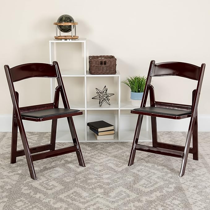 EMMA + OLIVER Folding Chair - Red Mahogany Resin – 4 Pack 800LB Weight Capacity Comfortable Event Chair - Light Weight Folding Chair