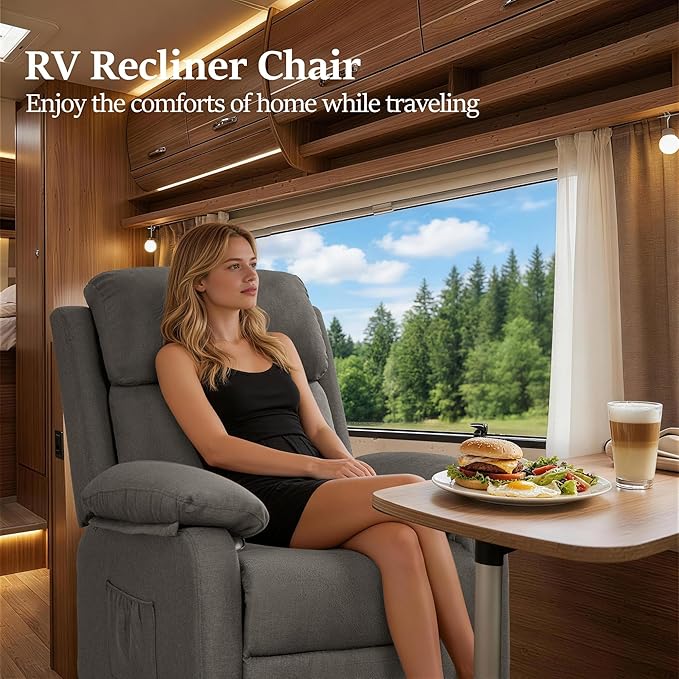 Recliner Chair, Living Room Chairs for Adults, Padded Deep Seat Reading Chair with Side Pockets, Small Recliners for Small Spaces, Lounge Chair for Living Room, Bedroom, and RV (Linen)