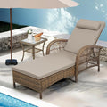 WINGTU Outdoor Chaise Lounge Chair with Side Table, All Weather PE Rattan Patio Lounge Chair with Cushion, 6-Positions Adjustable Pool Sunbathing Recliner for Poolside, Armrest & Pillow, Beige