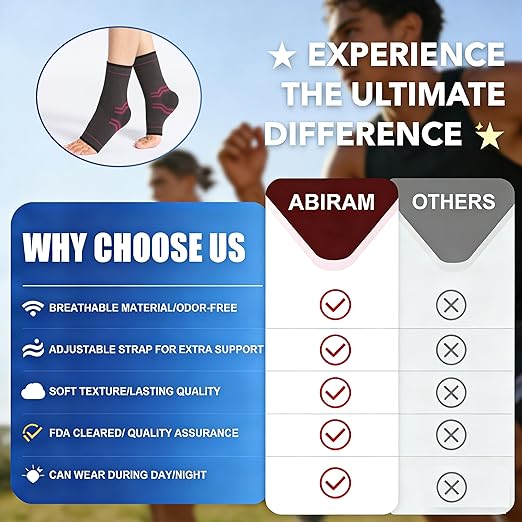 ABIRAM Ankle Brace for Women & Men, Ankle Compression Sleeve with Wrap, Foot Support Sleeve, Ankle Support for Sprained Ankle, Plantar Fasciitis Relief Socks, Achilles Tendonitis, Sports, L