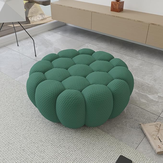 JACH Modern Comfy Ottoman, 41.24'' Bubble Footstool, Upholstered Mesh Fabric Bubble Couch Sofa, 3D Honeycomb Shape Ottoman for Living Room, Office, Apartment, Small Space (Green)