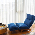 Floor Chair Single Lazy Sofa Leisure Balcony Reclining Japanese Tatami Adjustable Recliner with Ottoman for Living Room, Bedroom, Indoor Use (Stacked Footstool, Blue)