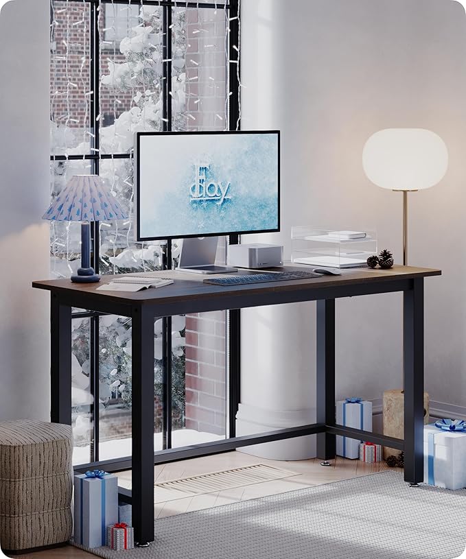 43" Home Office Desk Modern Computer Desk 43.3x23.6x29.5 inches PC Table with Thicken Frame Industrial Style Sturdy Metal Frame Furniture for Writing Gaming Rustic Brown+Black