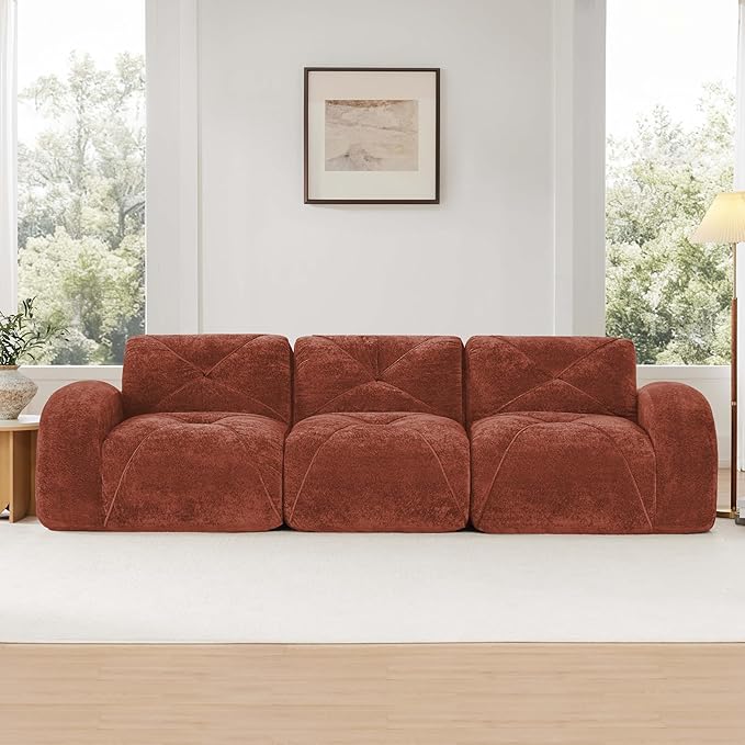 Modular Sectional Sofa with Free Combination,Boneless Floor Couch for Living Room & Lounge,Velvet 3-Seater Sectional Couch with Comfortable Deep Seat,No Assembly Needed