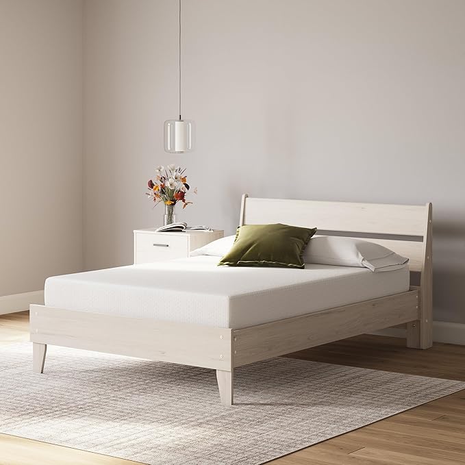 Signature Design by Ashley Full Size 8 Inch Medium Firm Charcoal Gel & Green Tea Infused Memory Foam Mattress for Pressure Relief, Fiberglass Free, Mattress In A Box
