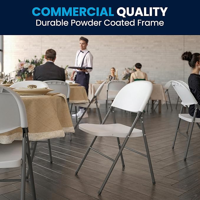 Flash Furniture Mirra Plastic Folding Chairs for Parties and Weddings, Lightweight Commercial Event Seats with 330-lb. Static Weight Capacity, Set of 6, White