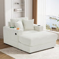 DAMAIFROM Oversized Chaise Lounge Chair Indoor with USB, Cup Holder & Ottoman, Firm Solid Wood Frame with Long Service Life Corduroy Oversized Lounge Reading Chair for Study Room - Beige White