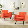 LSSPAID Accent Chairs Set of 2, Modern Orange Linen Fabric Living Room Chairs, Comfy Upholstered Armchairs Single Sofa Chair with Solid Wood Legs for Apartment, Reading, Office