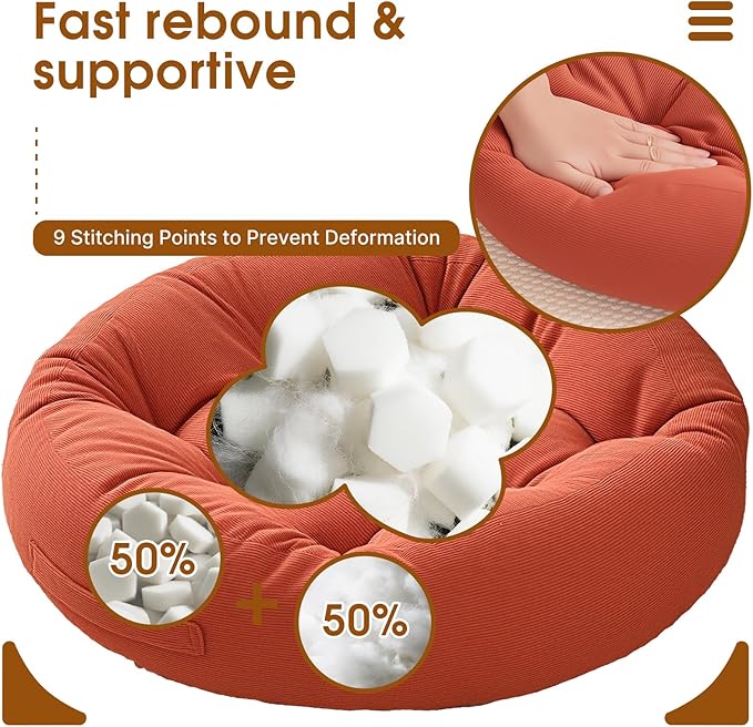 2Pcs Floor Pillows for Adults, Meditation Cushions, Large Round Sitting Cushion Living Room Memory Foam Pillow for Sitting (2, Orange, 22x22x4 Inch)