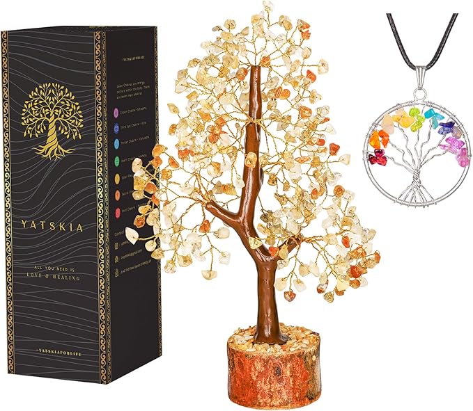 YATSKIA Citrine Crystal Tree of Life - Gemstone Tree - Citrine Crystal Stone Decor - Good Luck Gifts - Home Decor - Crystals Gifts