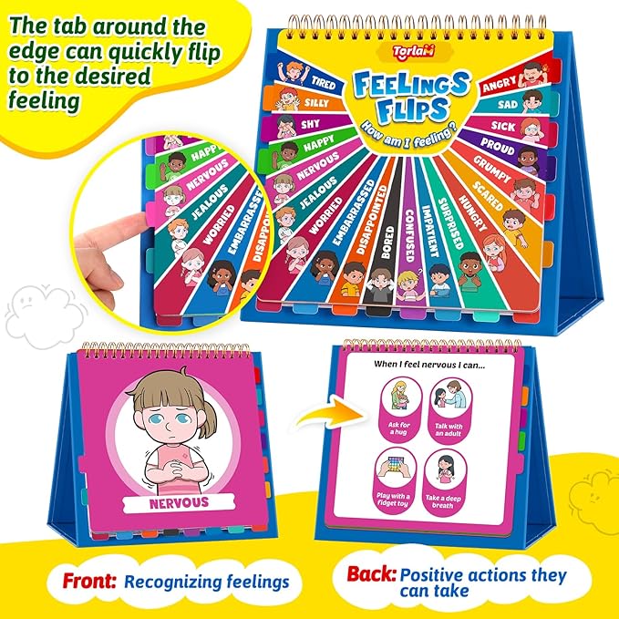 Torlam Feelings Wheel Emotions Book,Calming Down Corner Items Feelings Chart for Kids,Social Emotional Regulation Tools,Emotion Wheel Flip Book,Autism Must-Have ADHD Tools for Kids Classroom Preschool