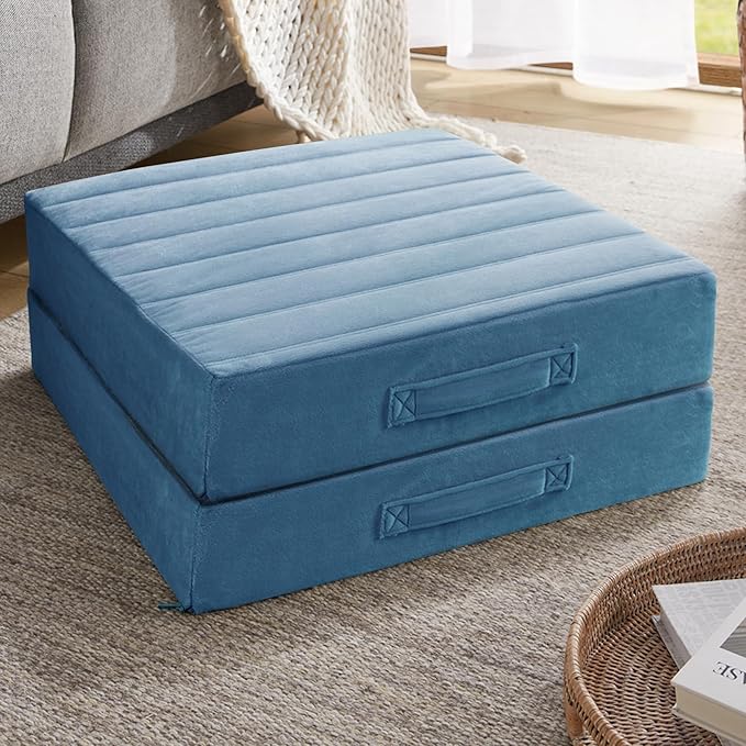 Codi Thick Replacement Couch Cushions 2 Sets, Upholstery Foam with Washable Covers for Sofa Cushion Chair Meditation - 24 × 24 × 5 Inch, High Density Foam, Blue