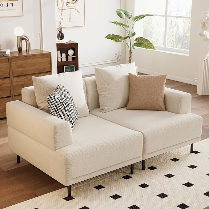 Modular Sectional Sofa for Living Room, 66.1" Wide Mid-Century Modern Fabric Couch with Cozy Seating, Suitable for Living Room, Bedroom & Daily Relaxation - Beige