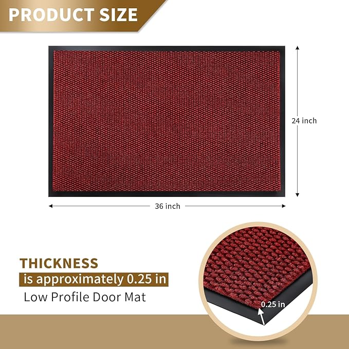 Yimobra Doormat Outdoor Indoor Entrance 36 x 24, All-Season All-Weather Front Door Mat, 100% Waterproof Welcome Matt for Floor Garage Outside Entry, Stain and Fade Resistant,Black Red