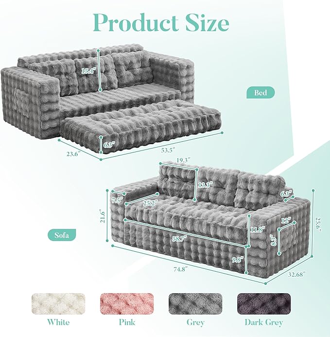Hobestluk 3-Seater Sofa Boneless Couch with Tufted Button Design 2 in 1 Comfy Cloud Couch Oversized Sofa for Living Room Bedroom Apartment or Office (Grey, 3 Seater)