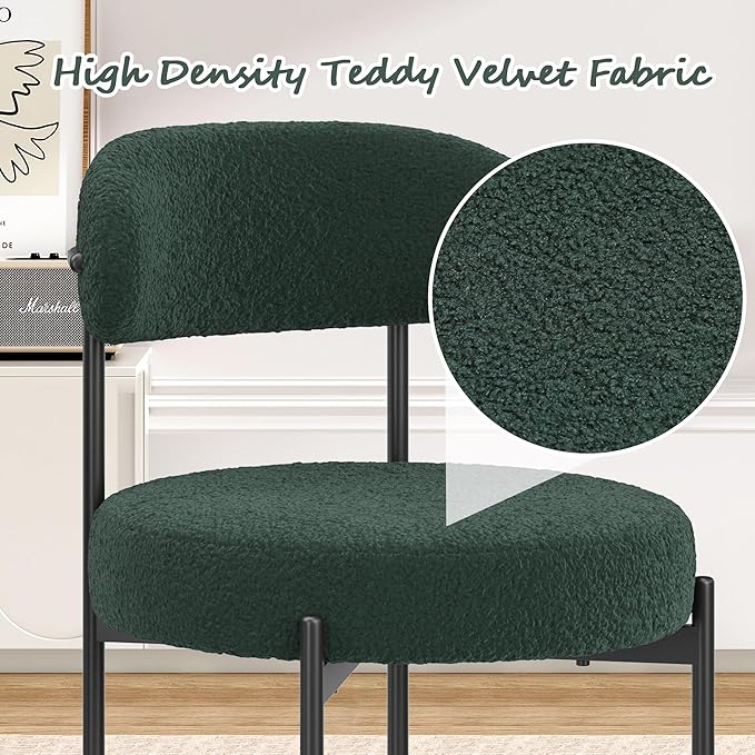 Farini Dining Chairs Set of 4,Mid-Century Modern Kitchen Chair Curved Backrest Round Upholstered Sherpa Dining Chairs with Metal Legs,Green