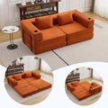 78" Loveseat Sleeper Sofa, 4 in 1 Convertible Floor Sofa Bed, Boneless Cloud Couch with Cup Holder, Fold Out Floor Couch for Living Room Bedroom Lounge, Corduroy, Orange