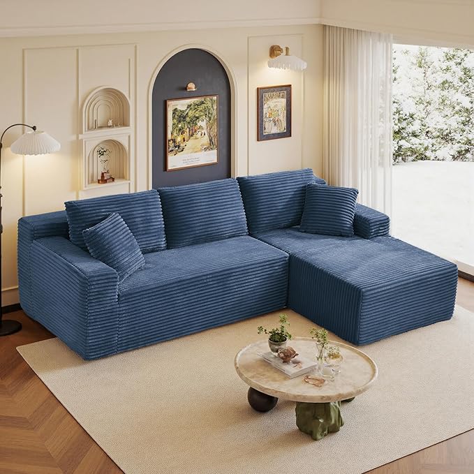 105" Sectional Couches for Living Room Cloud Couch Sofa with L-Shape Upholstered Boneless Couchs Modern Modular Sectional Couch with Chaise (Bule, 105" W+Right Facing Chaise+2Seaters)