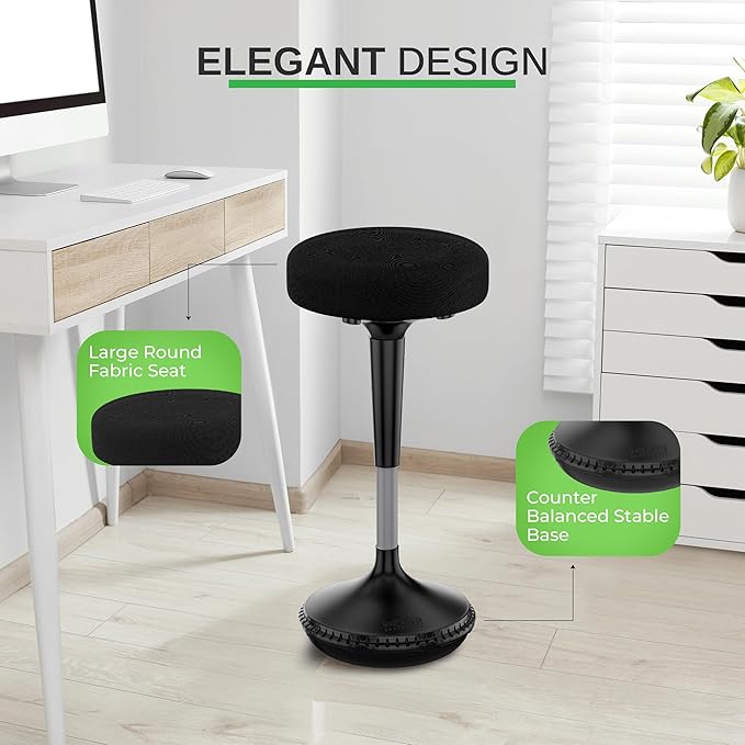 Uncaged Ergonomics Wobble Stool – Height Adjustable (23–33") Ergonomic Standing Desk Chair, Flexible Seating for Office, Classroom, and Active Sitting - Black