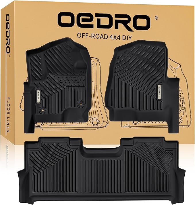 OEDRO 2Gen Floor Mats Fits for 2017-2026 Ford F250/F350/F450 Super Duty Crew Cab w/Under Seat Storage, TPE All Weather Custom Fit F250 Super Duty Accessories Floor Liners (1st&2nd Bucket Seats)