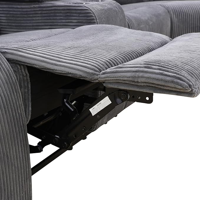 SIENWIEY Manual Recliner Sectional Sofa for Living Room,L Shaped Reclining Sectional Corner Couch with Chair,Gray Corduroy Recliner Sofa Set with Storage Console/Drop Down Coffee Table/Cup Holders