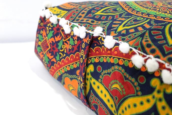 CRAFT KALA Large Hippie Mandala Meditation Floor Ottoman Pillow Cushion Pouf Cover Square Poufs Bohemian Circle Floor Cushion Case Outdoor Fireplace Yoga Living Room Decor Cover New Blue, 24" Square