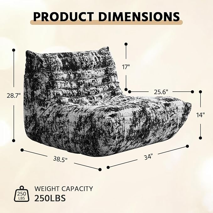 Bean Bag Chair, Fireside Chair, Large Bean Bag Chair for Adults, Bean Bag Chairs for Teens with High-Resilience Foam, Non-Slip Base Floor Lounge Sofa,Living Room (Cross White-Black, Single)