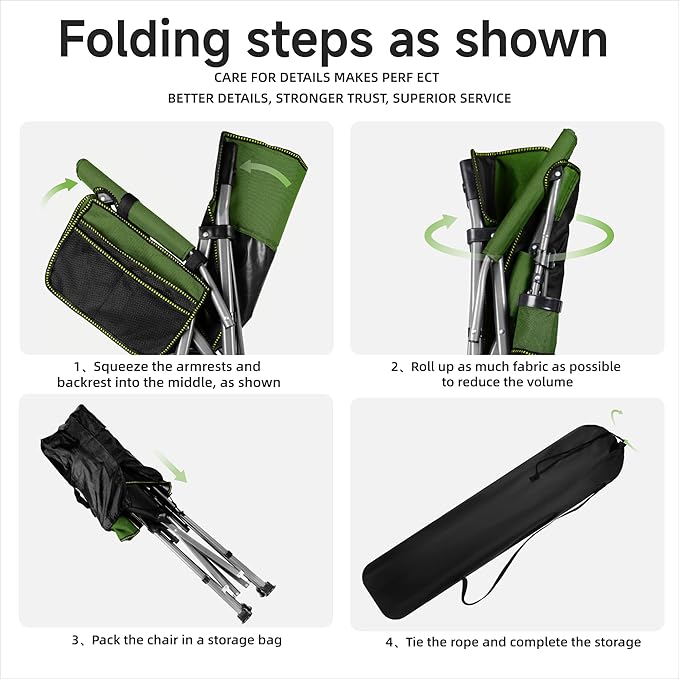 Folding Camping Chair with Cup Holder and Storage Bag, Heavy Duty Support 400 LBS, Oversized Collapsible Portable Camping Chair for Outdoor Camp, Picnic, Travel, Fishing Green