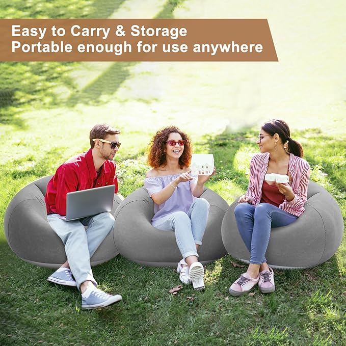 Realspring 6 Pcs Inflatable Bean Bag Chairs for Adults with Electric Air Pump, Blow up Couch Folding Portable Inflatable Couch Lazy Sofa for Outdoor Movie Nights Camping Room (Gray)