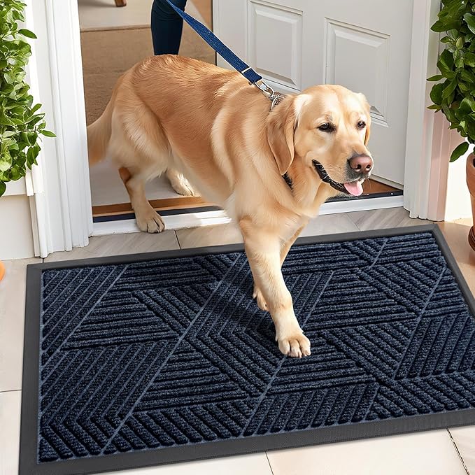 Kitinjoy Front Door Mat Outside Entrance, Sturdy Natural Dirt Trapper, Heavy Duty Rubber Doormat, Low Profile Non-Slip Backing, Easy Clean Floor Mat for Indoor Outdoor Entry, 47X23 Inch, Navy Blue