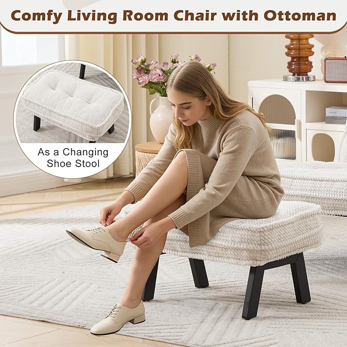 ANJ Accent Chair with Ottoman Adjustable Backrest, Living Room Chair Tufted Upholstered Lounge Chair with Footrest Set, Modern Chair Cozy Reclining Chair for Reading Room Bedroom
