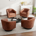 DREAMSIDEA Swivel Barrel Accent Chair, Comfy Modern Upholstered Round Faux Leather Arm Chair for Living Room, Bedroom（Brown, Set of 4