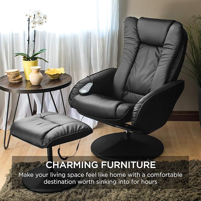 Best Choice Products Faux Leather Electric Massage Recliner w/Stool Footrest Ottoman, Remote Control, 5 Heat & Massage Modes, Side Pockets - Black