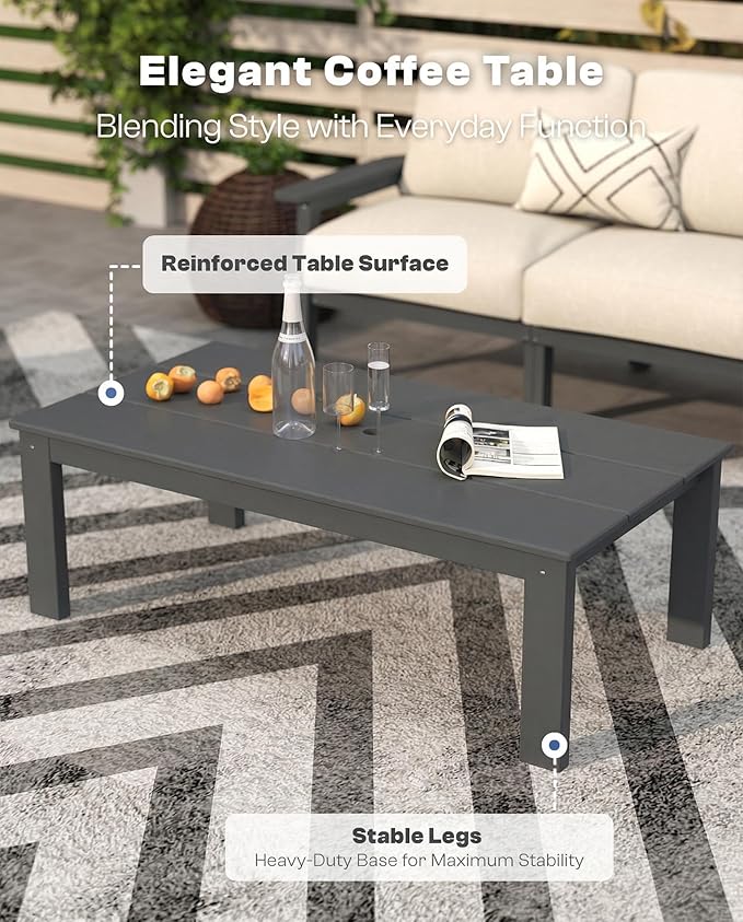 Patio Kingdom Patio Furniture Set with Washable Thick Beige Cushions, HDPE Outdoor Couch, All-Weather Outdoor Sectional Furniture, Patio Conversation Sets for Lawn, Garden, Porch (Grey Frame)