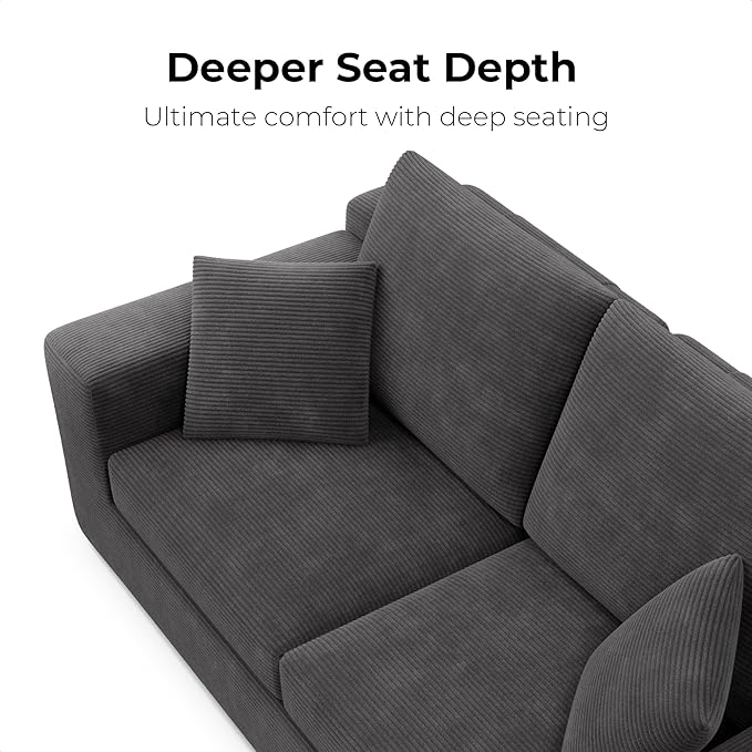 LIKIMIO 78" Loveseat Sofa in a Box, Cloud Boneless Couch with Comfy Deep Seat, No Assembly Required, Modern Upholstered Corduroy Sofa for Living Room, Apartment, Home Office, Dark Grey