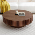 39.37'' Walnut Round Coffee Table for Apartment, Modern Living Room Coffee Table with Sturdy Pedestal,Easy Assembly