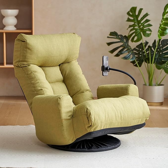 Swivel Lazy Floor Chair, Adjustable Reclining Floor Lounger with Head & Back Support and Phone Holder, Comfy Tatami Sofa Seat for Adults Bedroom & Gaming