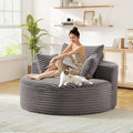 JEEOHEY Modern Round Accent Sofa Chair for Living Room, Upholstered Corduroy Barrel Lounge Arm Chair with Large seat&Throw Pillows for Bedroom, Office, Apartment, Grey