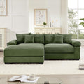 KEIKI 83" L-Shaped Oversized Corduroy Modular Sectional Loveseat Sofa with 1 Ottoman, High-Density Foam Cushion, Extra-Thick Armrest, 2-Seater Fluffy Corner Couch with 6 Pillow, for Living Room, Green