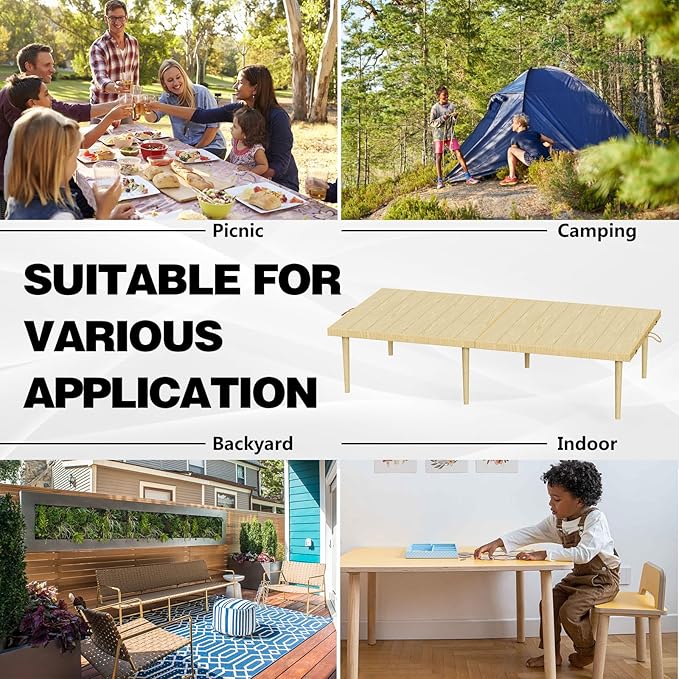 30x60 Inch Boho Low Picnic Wood Table - Foldable Design And And 2 Set Of Wood Table Leg For Sitting On The Floor Low Height Floor Picnic Table Encourage A Laid-back Vibe At Home Or In Nature