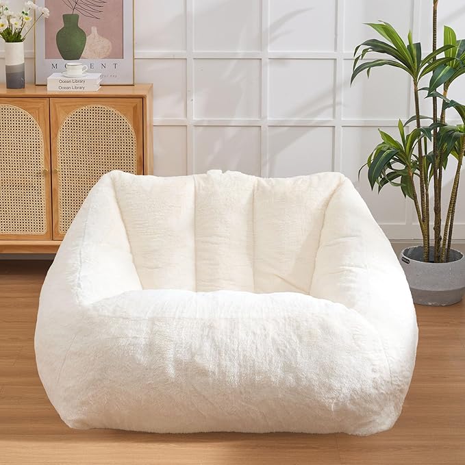 4FT Bean Bag Chair Giant Bean Bag Chairs for Adults Large Bean Chairs with Removable Cover, Beanbag Chair with Filler, Adult Bean Bag Chairs for Living Room, Bedroom Beige