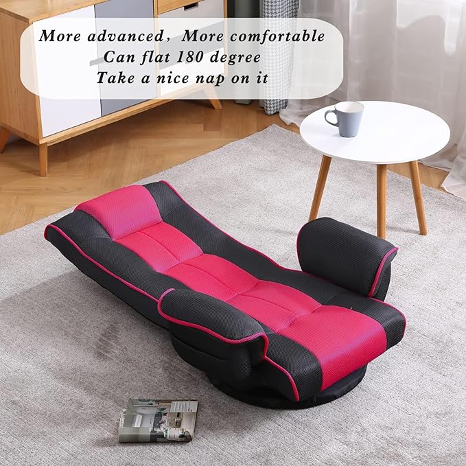FLOGUOR 360 Swivel Gaming Floor Chair with Armrest Multi-Angle Folding Floor Chair Padded Backrest Lazy Sofa Lounge Chair for Living Room, Home Office QL201W-US-BK